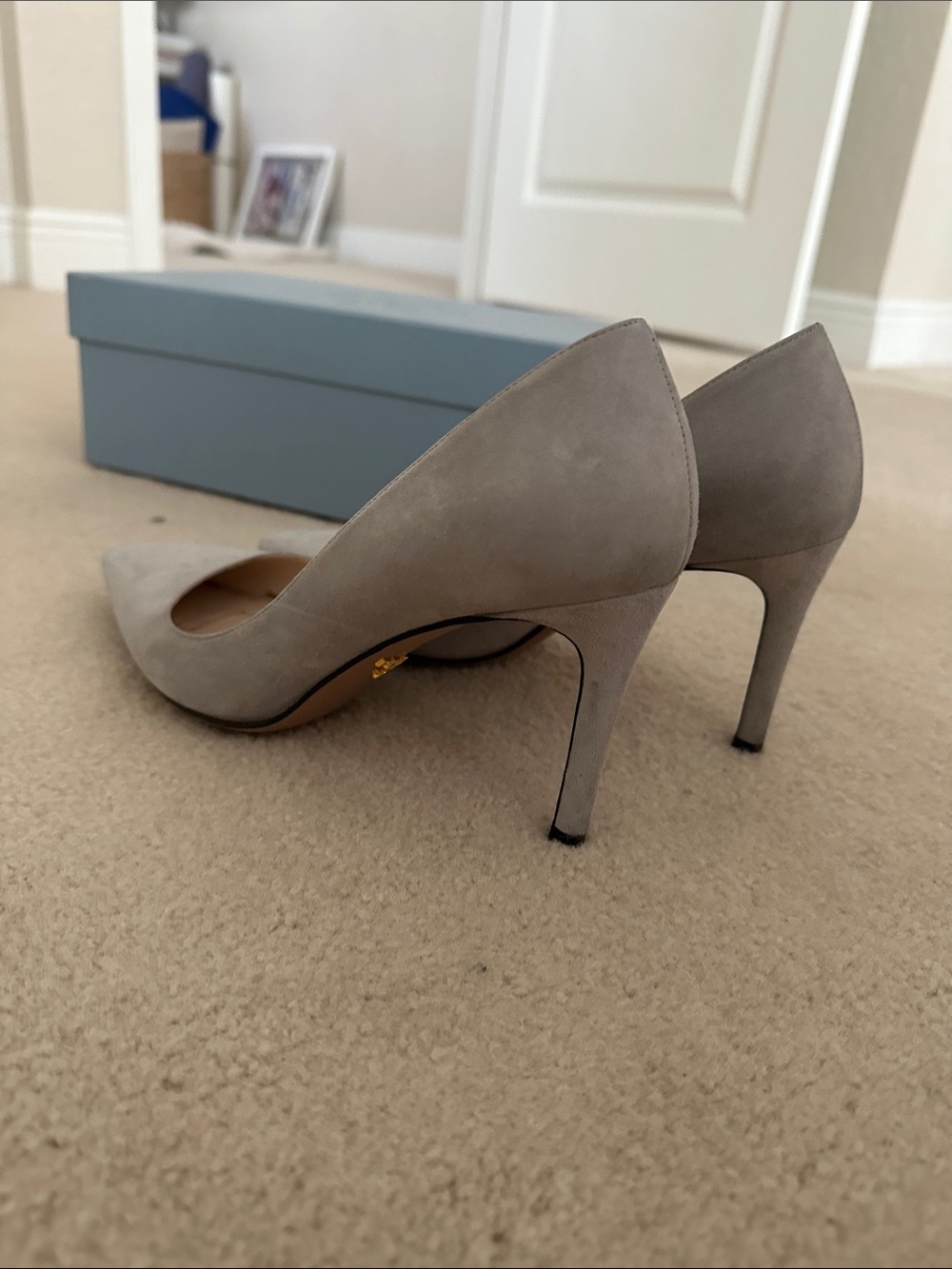 Prada Light Gray Suede Pointed-Toe Pumps - Picture 4 of 8